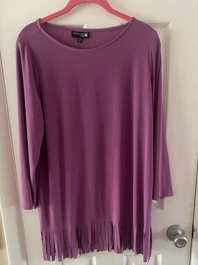 Antthony Purple Fringed Long-Sleeve Tunic Top